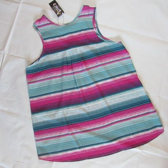 Cruel Denim Women's Henley Hi Low Striped Pleated Yoke Tank Top - Picture 2 of 3